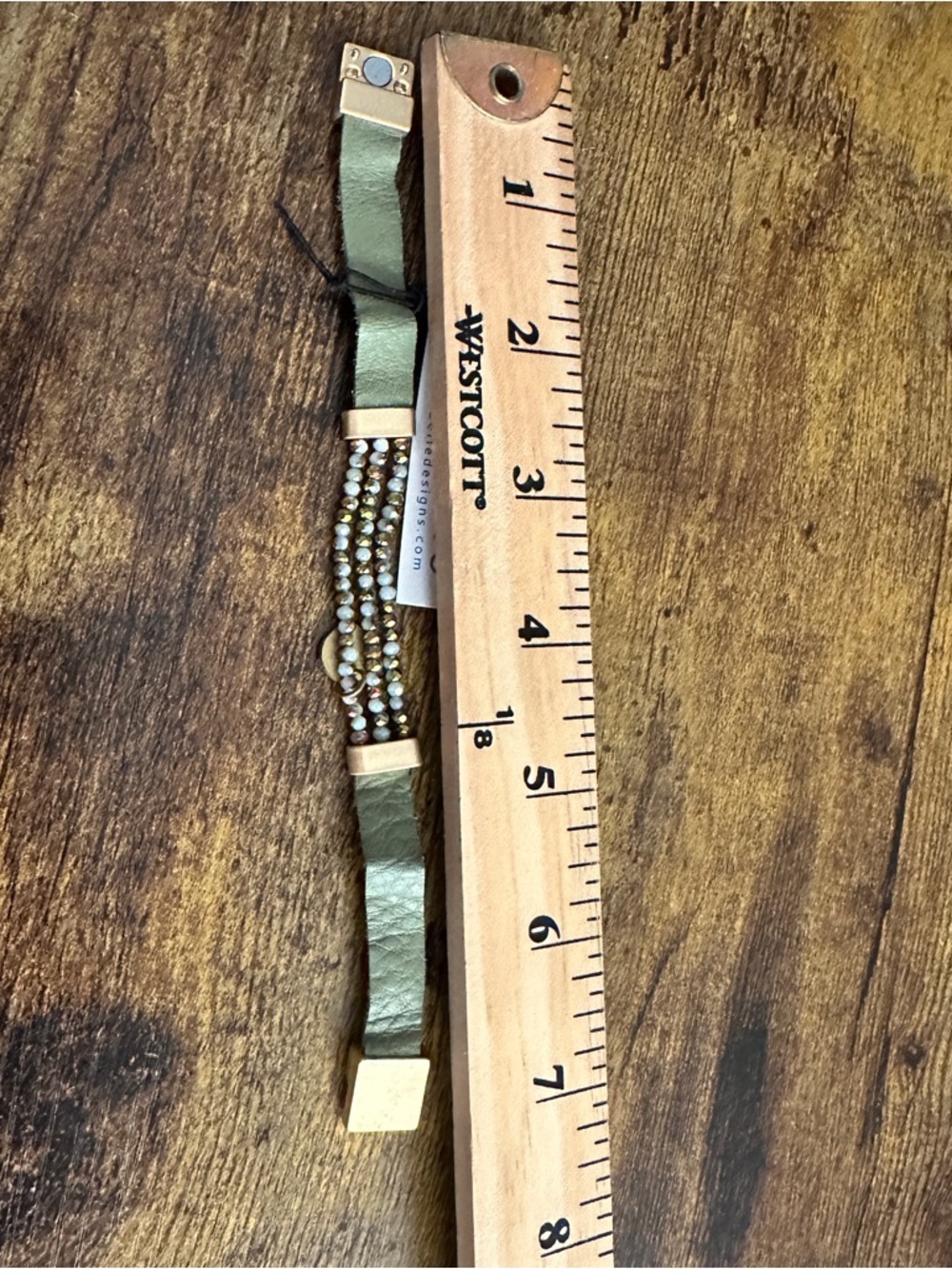 Anthropologie Cocobelle Bracelet Green Gold Leather Beaded Magnetic Boho New - Picture 7 of 8